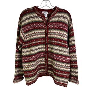 Gallagher Vintage Cardigan Sweater Women M Maroon Shetland Wool Geometric Granny